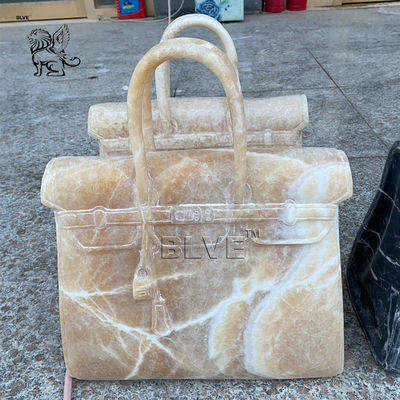 Beige Marble Bag Sculpture Stone Luxury Famous Brand Handbag Life Size Shopping Mall Decoration