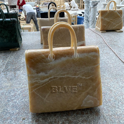 Beige Marble Bag Sculpture Stone Luxury Famous Brand Handbag Life Size Shopping Mall Decoration