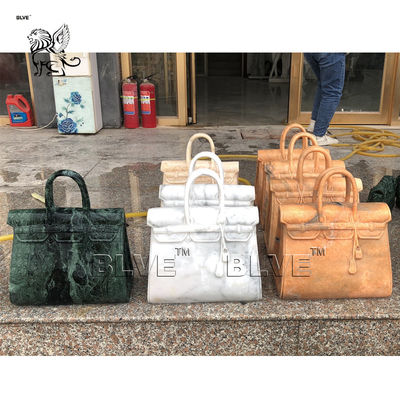 Beige Marble Bag Sculpture Stone Luxury Famous Brand Handbag Life Size Shopping Mall Decoration