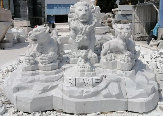 Lion Family Sculpture Marble Lions Statues White Stone Large Animals Garden Decoration