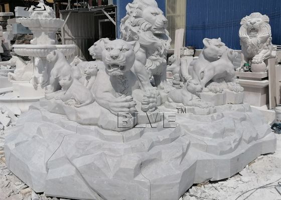 Lion Family Sculpture Marble Lions Statues White Stone Large Animals Garden Decoration