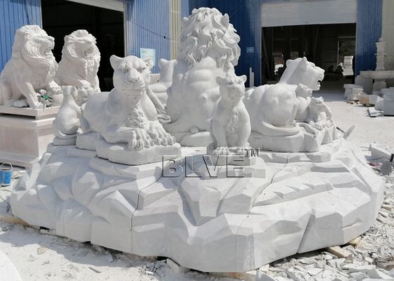 Lion Family Sculpture Marble Lions Statues White Stone Large Animals Garden Decoration