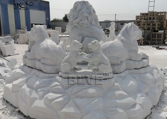 Lion Family Sculpture Marble Lions Statues White Stone Large Animals Garden Decoration