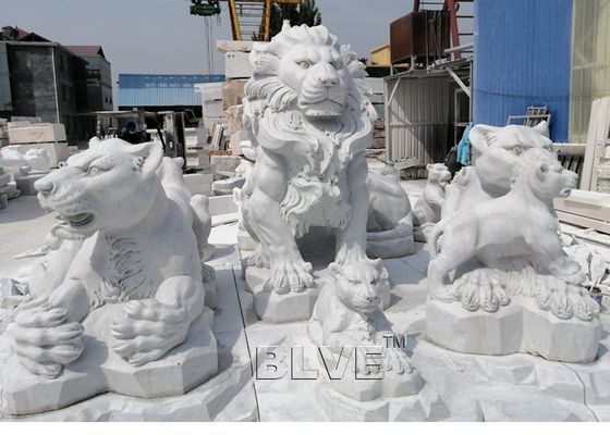 Lion Family Sculpture Marble Lions Statues White Stone Large Animals Garden Decoration