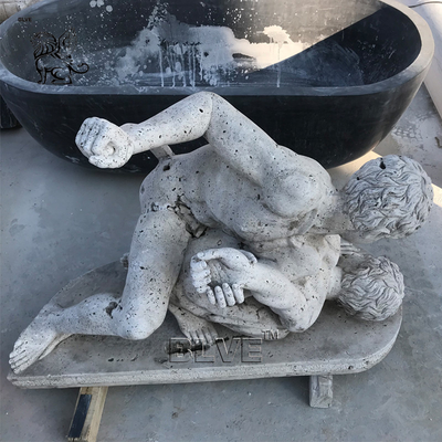 BLVE Marble Naked Man Fighting Statue Roman Sculpture Life Size Natural Cave Stone Hand Carved Garden