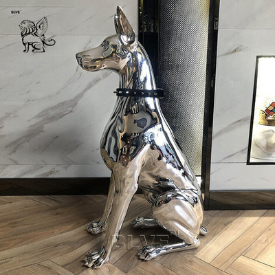 BLVE Stainless Steel Life Size Guard Doberman Dog Statues Sculpture Modern Art Shiny Metal Indoor Home Decoration