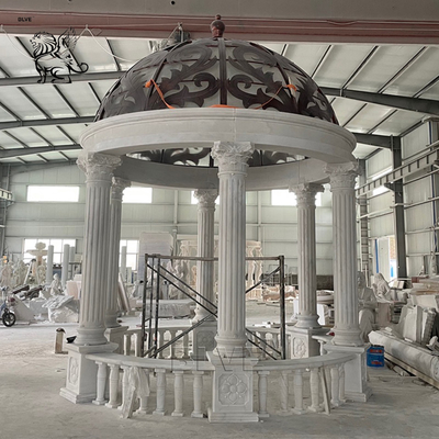 BLVE White Marble Garden Gazebo Natural Stone Pavilion Big Classic Hand Carved Outdoor