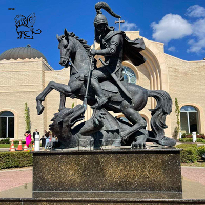 BLVE Bronze St.George Statue Large Catholic Religious Warrior Saint George Sculpture Riding Horse Dragon Life Size