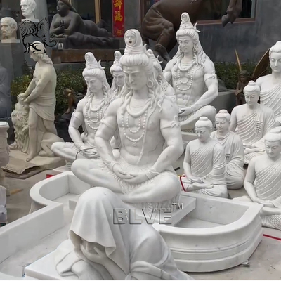 BLVE White Marble Lord Shiva Shakti Statue Garden Buddha Statue Fountain Hindu God Stone Sculpture Life Size Indian