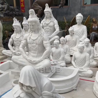 BLVE White Marble Lord Shiva Shakti Statue Garden Buddha Statue Fountain Hindu God Stone Sculpture Life Size Indian