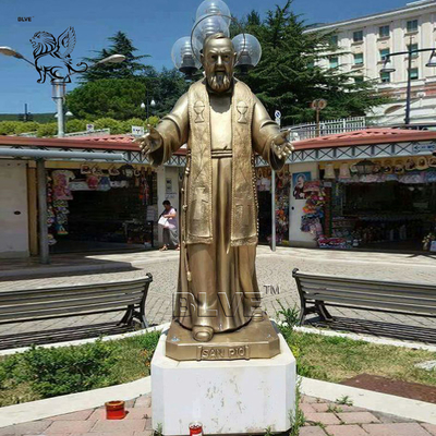 BLVE Saint San Padre Pio Bronze Statue Italy Famous Priest Father Sculpture Life Size Religious Church Antique Outdoor